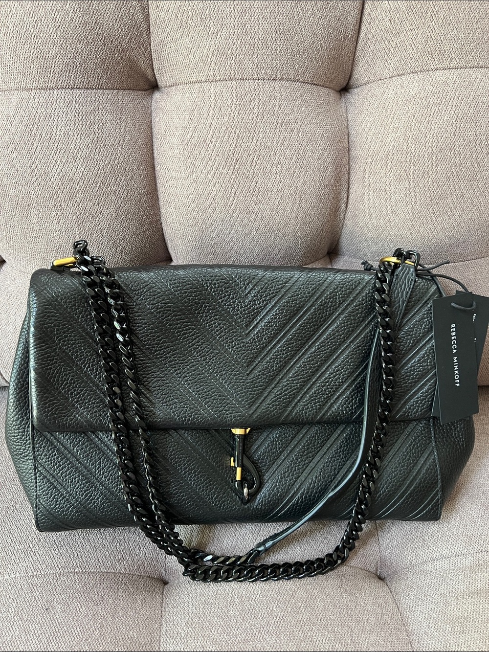 Rebecca Minkoff Black Leather Shoulder Bag with adjustable chain strap